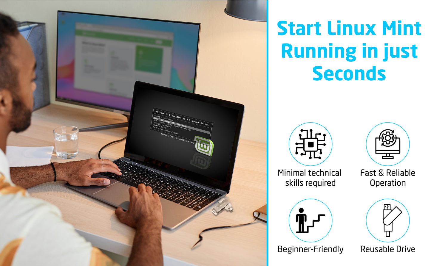 Beamo Linux Mint Cinnamon 22.1 (Most Recent Version) 64-bit Bootable USB Flash Drive, Live USB for Installing and Repairing Linux Mint