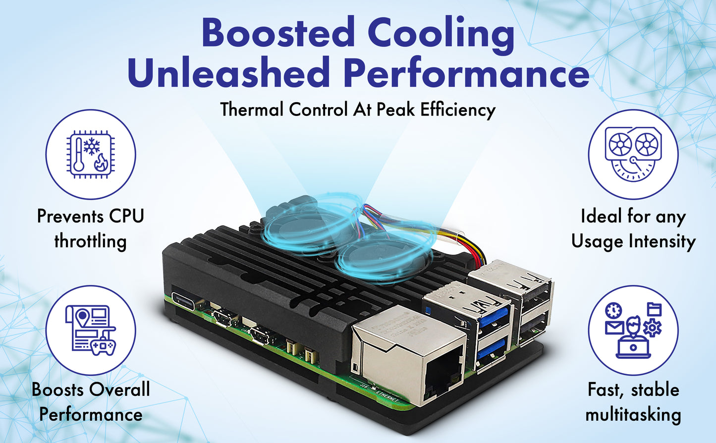 Beamo Dual Fan and Heatsink Aluminum Cooling Case for Raspberry Pi 5, Metal Performance Enhancer with Active Cooling and Efficient Heat Dissipation for Raspberry Pi 5 Board