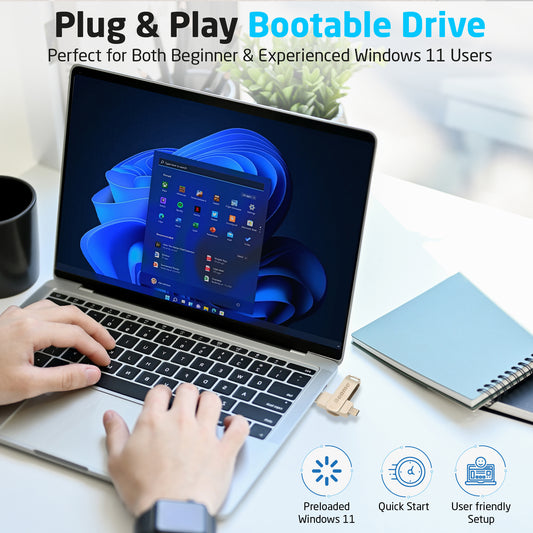 Beamo Windows 11 Bootable USB Flash Drive, 16GB, Installation and Repair Drive for Windows 11, UEFI and Legacy Boot Compatible, No TPM or Secure Boot Requirement, USB-A and USB-C Compatibility