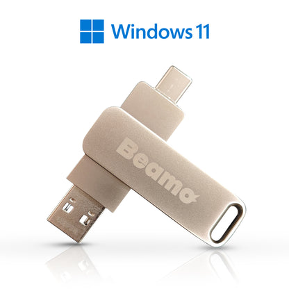 Beamo Windows 11 Bootable USB Flash Drive, 16GB, Installation and Repair Drive for Windows 11, UEFI and Legacy Boot Compatible, No TPM or Secure Boot Requirement, USB-A and USB-C Compatibility